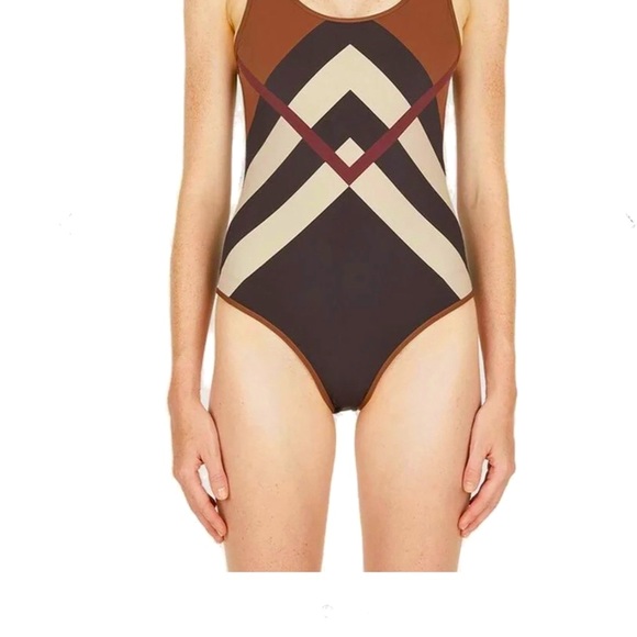 BURBERRY Chevron Check Stretch One Piece Swimsuit - NWT - Picture 2 of 16